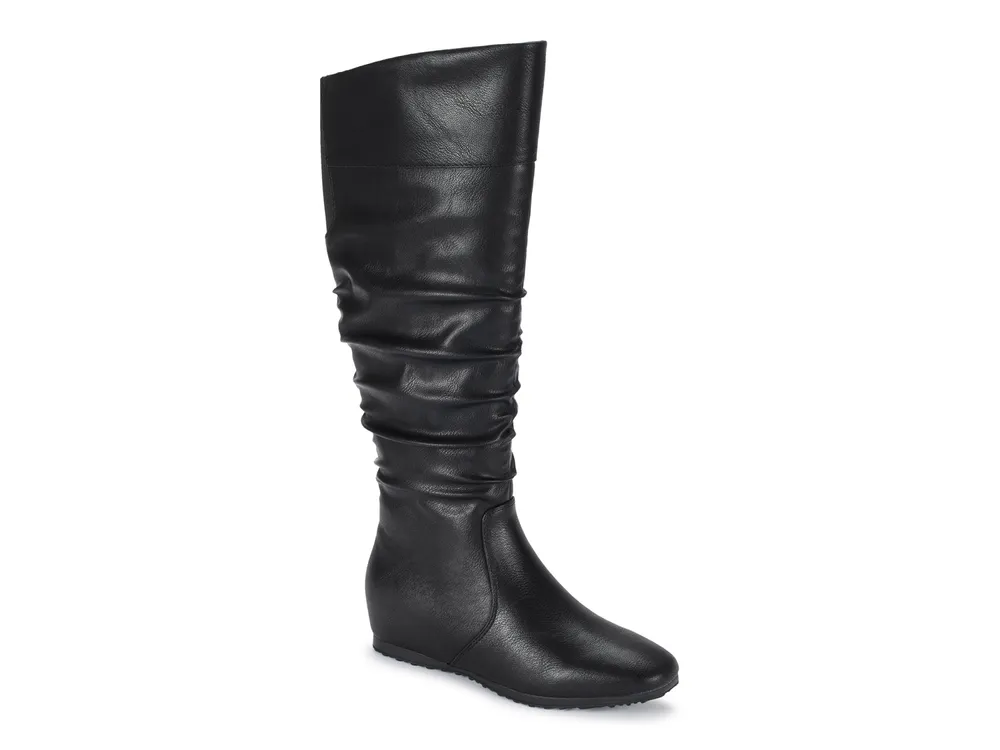 Wide calf wedge on sale knee high boots