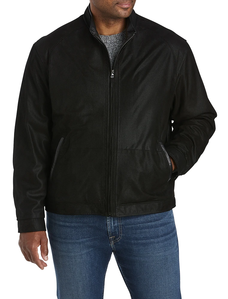 Remy Lambskin Nubuck Leather Texture-Trim Jacket | The Market Place