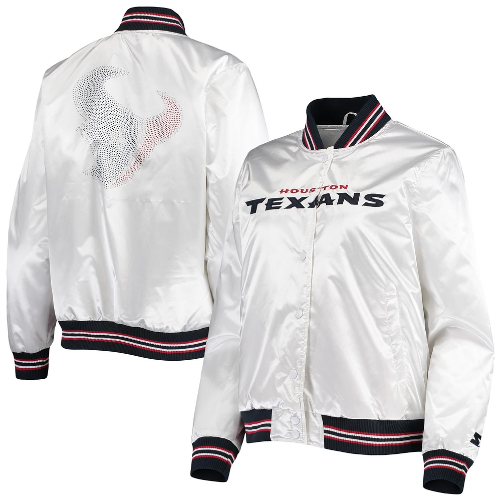 Lids Houston Texans Starter Women's High Post Satin Rhinestone FullSnap Jacket White