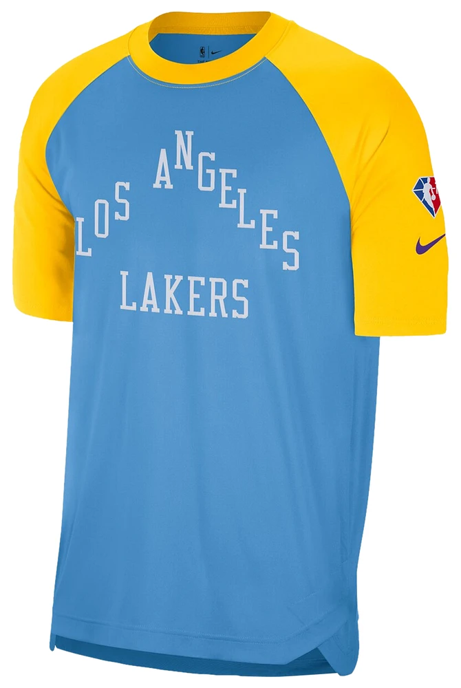 Nike Mens Lakers CE Pregame Warm Up Shooting T Shirt Blue Gold