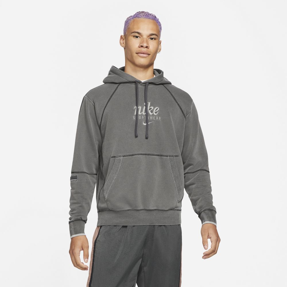 nike classic heritage washed hoodie in gray