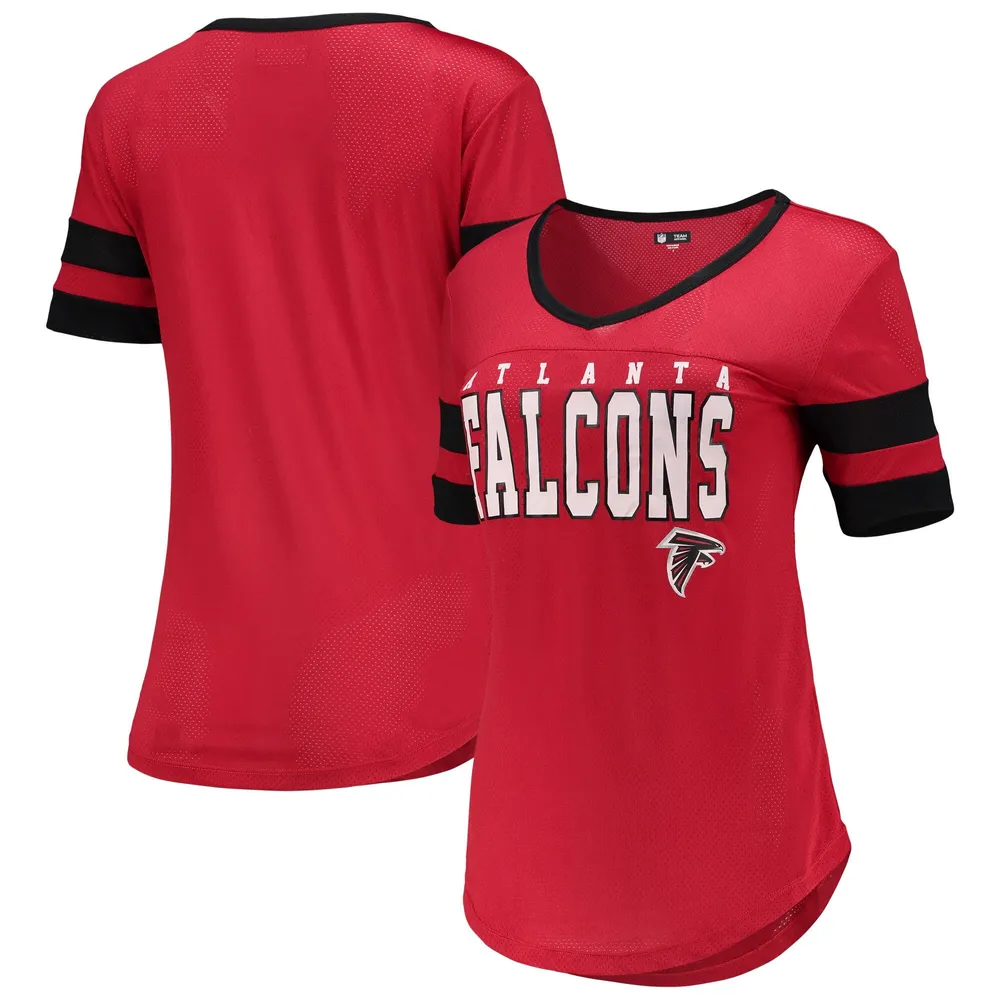 5th & Ocean by New Era Falcons Mesh Sleeve Stripe V-Neck T-Shirt