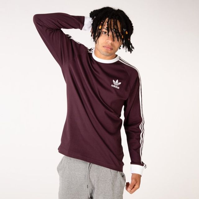 Adidas originals three stripe store long sleeve top in burgundy