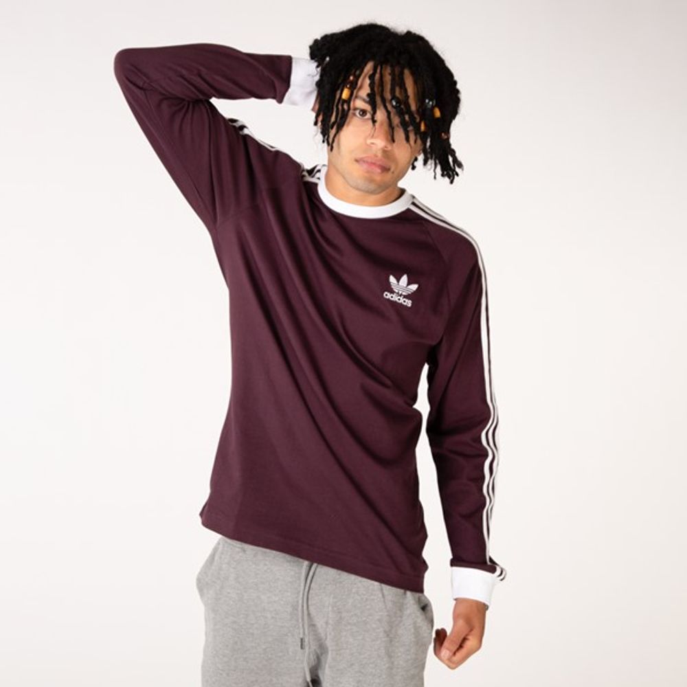 Adidas originals 3 stripes t hot sale shirt maroon