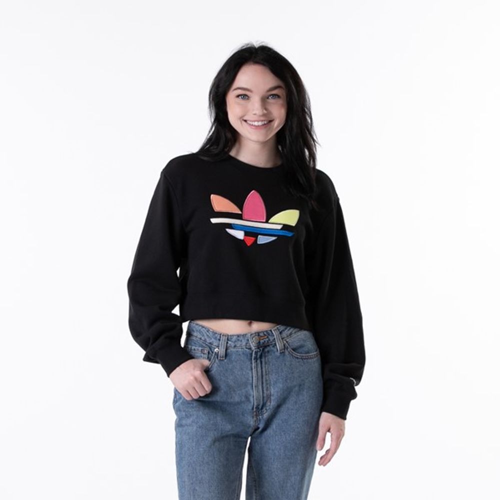 Adidas Womens adidas Adi-Color Shattered Trefoil Cropped Sweatshirt ...