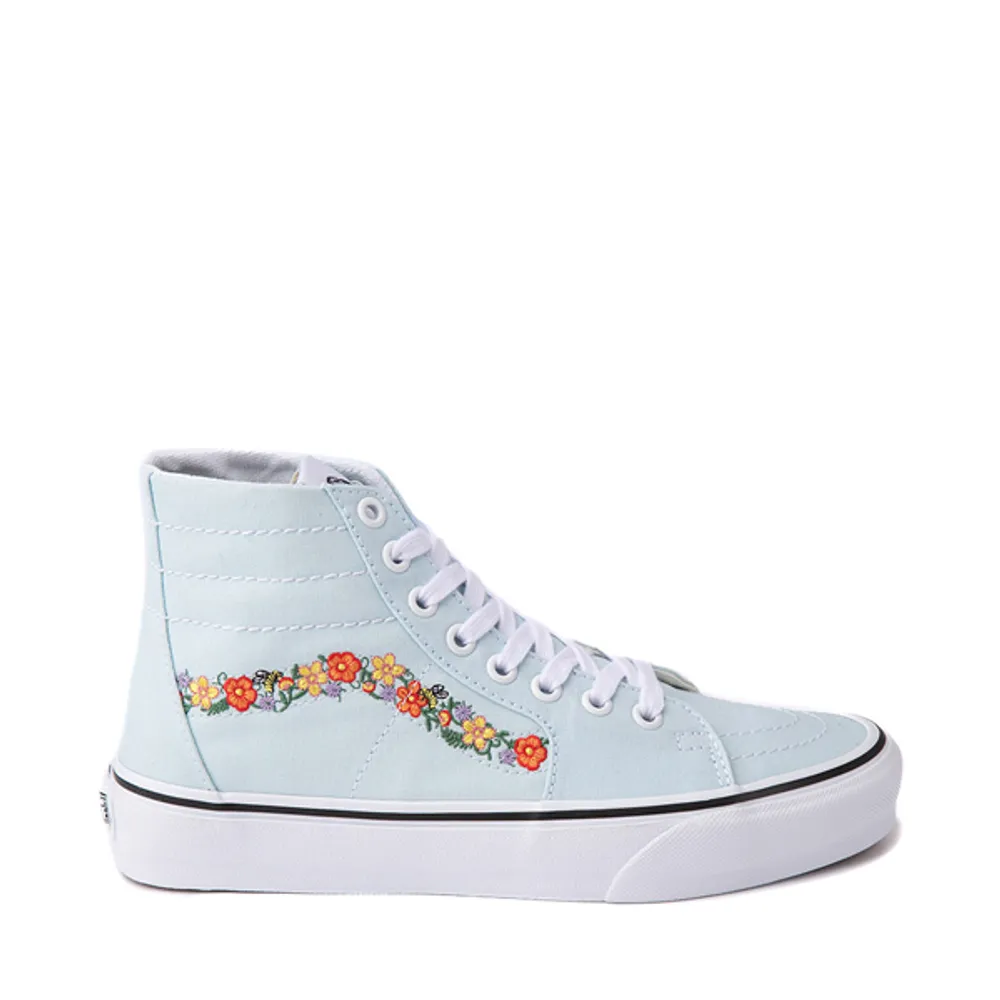 Vans Sk8 Hi Tapered Skate Shoe Delicate Blue Floral Embroidery