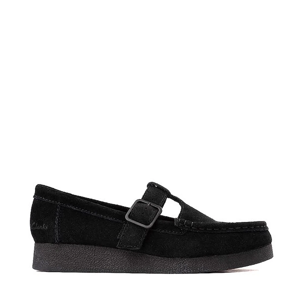 Clarks Womens Clarks Wallabee Evo T-Bar Mocassin - Black | Brazos Mall