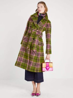 kate spade plaid tie waist coat