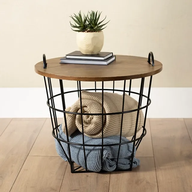 Wire wood deals basket side table