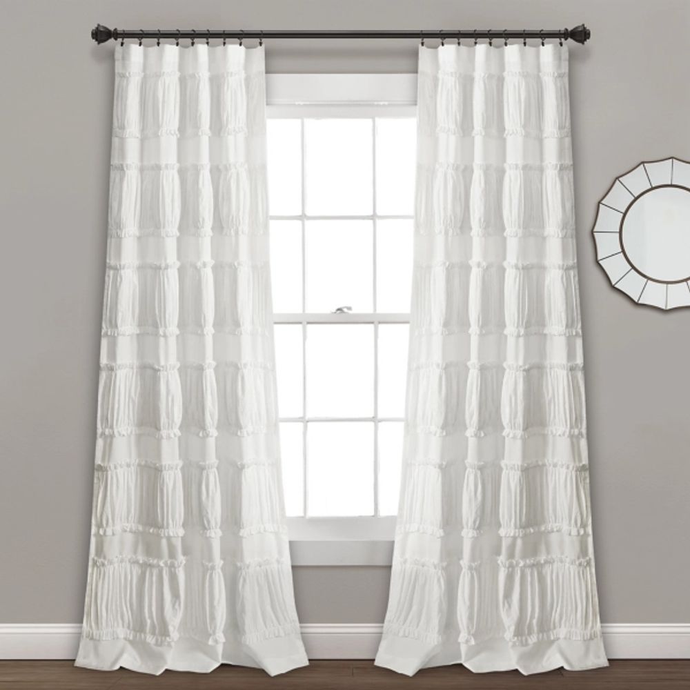 Kirklands White Norah Ruffle Curtain Panel Set, 84 in. | Hamilton Place