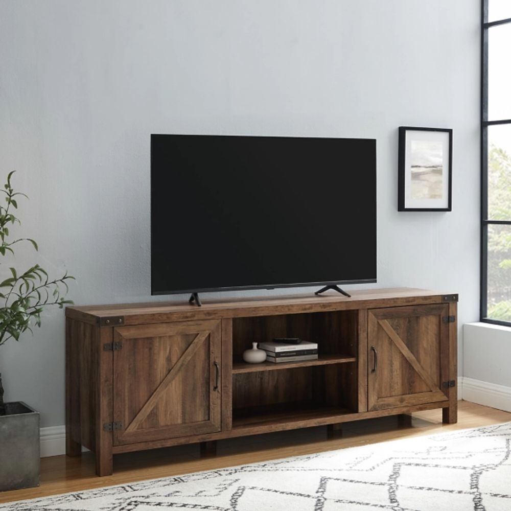 Kirklands Rustic Oak Barn Door TV Stand Hamilton Place
