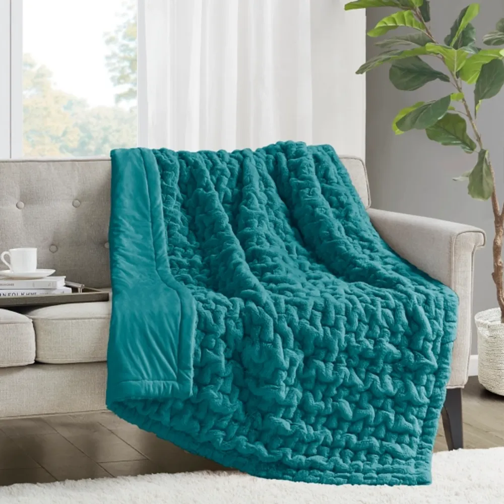 Teal Ruffle Throw Kirklands Teal Ruched Faux Fur Throw | Hamilton Place