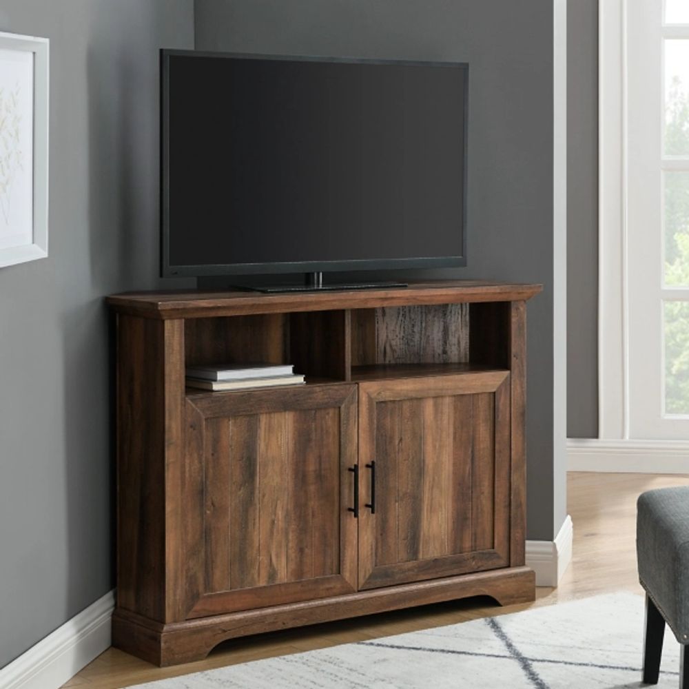 Kirkland's Rustic Oak Grooved Door Corner TV Stand Alexandria Mall
