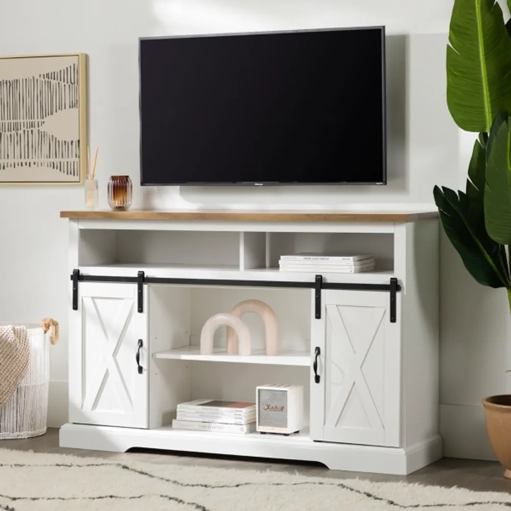 Kirklands White Highboy Sliding Barn Door Media Cabinet | Hamilton Place