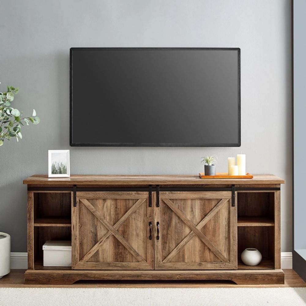 Kirkland's Rustic Oak Sliding Barn Door TV Stand Alexandria Mall
