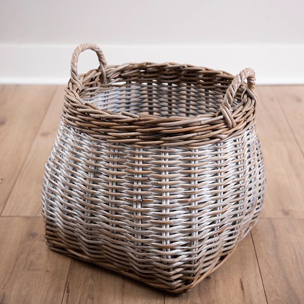 Kirkland's Whitewashed Melanie Round Belly Wicker Basket Alexandria Mall