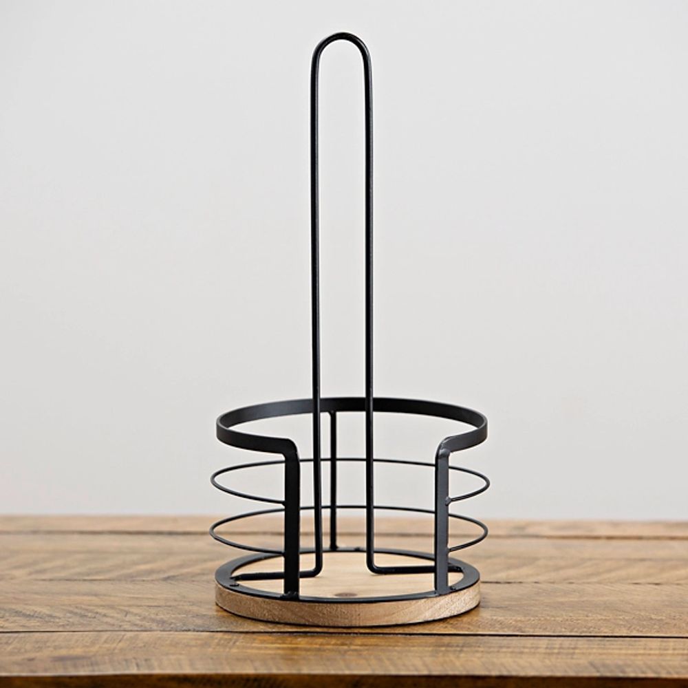 Kirklands Black Wire and Acacia Wood Paper Towel Holder Hamilton Place