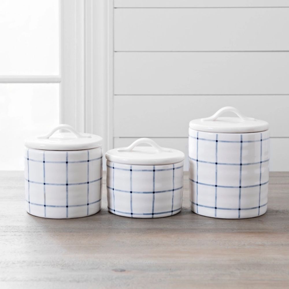 Kirkland's Blue Grid Canisters, Set of 3 Alexandria Mall