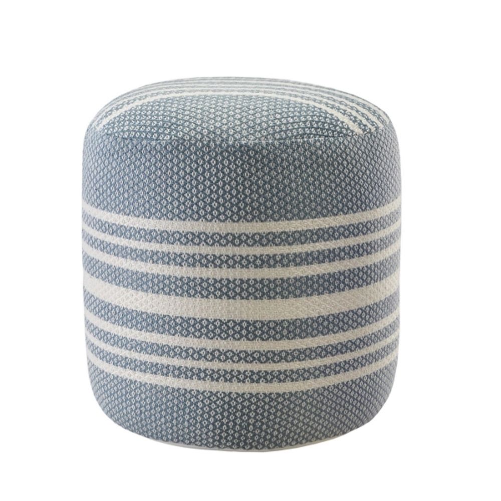 Kirklands Soft Blue Simple Stripe Outdoor Pouf Hamilton Place