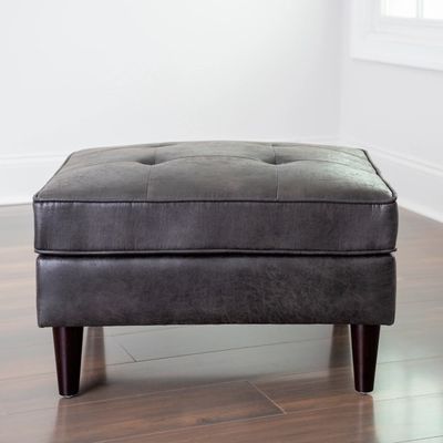 Kirkland's Brown Tufted Faux Leather Ottoman | Alexandria Mall