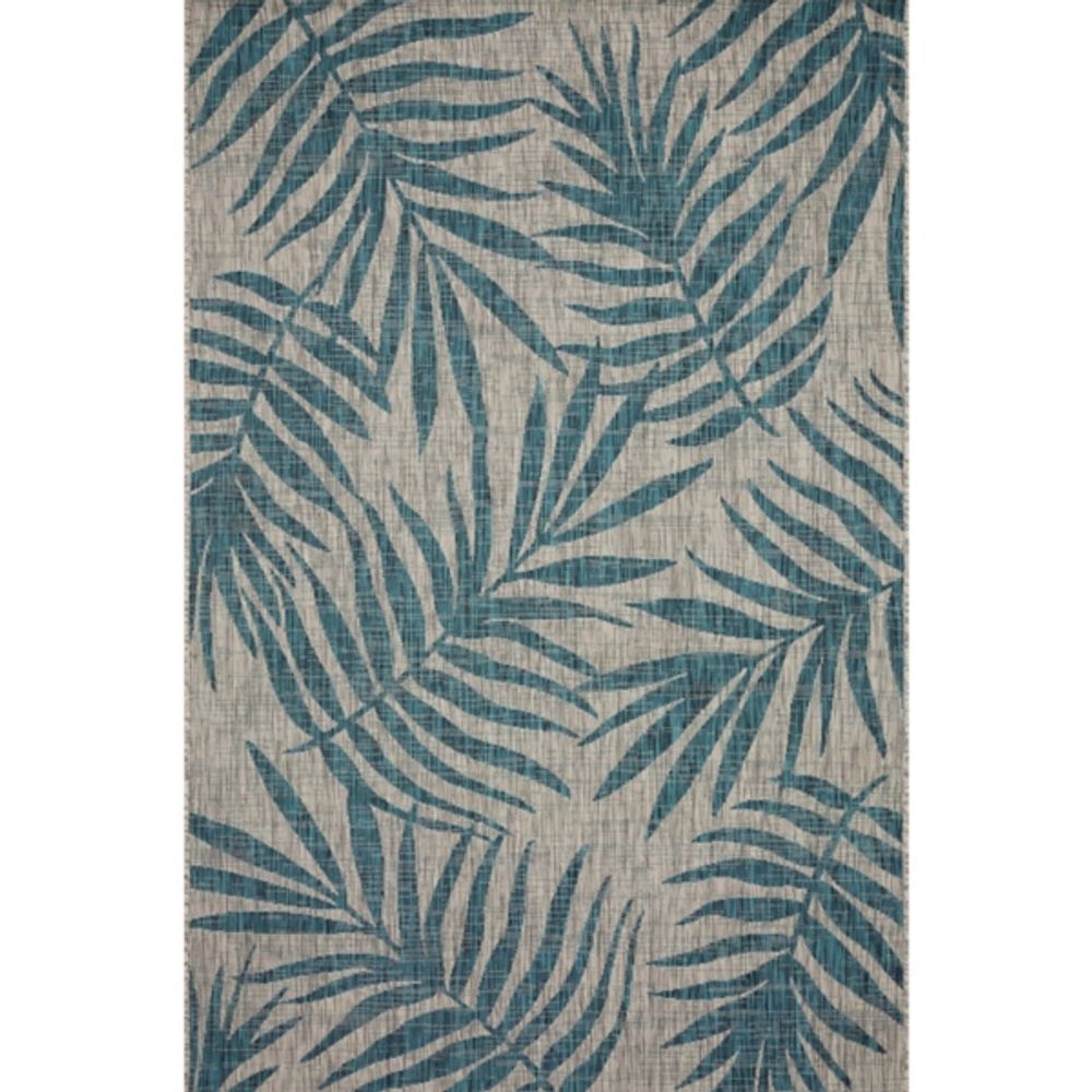 Kirklands Gray and Aqua Palm Leaves Outdoor Area Rug, 5x7 | Hamilton Place