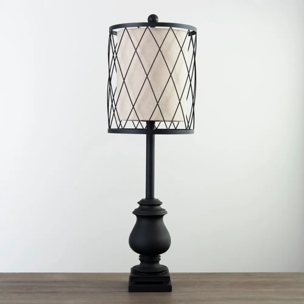 Kirklands Matte Black Buffet Lamp with Wire Shade | Hamilton Place