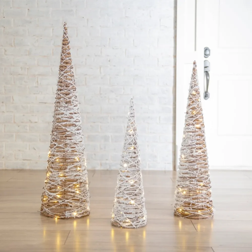 Kirkland's PreLit Flocked Rattan Christmas Trees, Set of 3