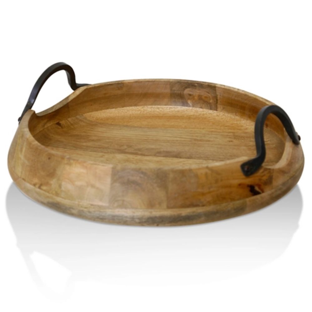 Round wooden tray store with handles