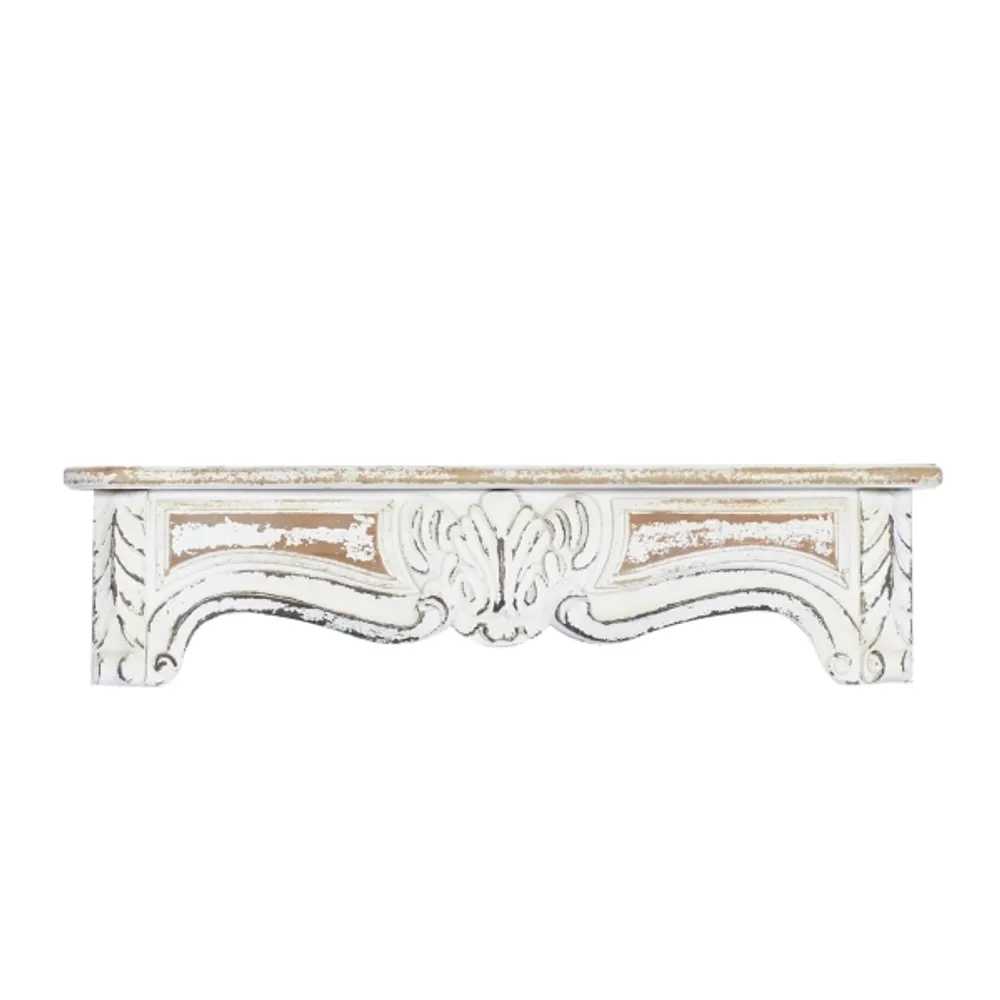 Kirkland's White Distressed Carved Wood Acanthus Wall Shelf Hamilton