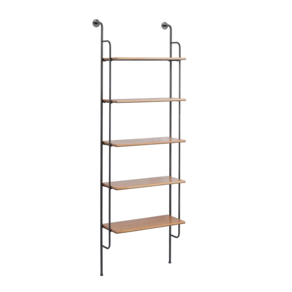 Kirkland's Black Metal Pipe Frame Brown Wood Wall Shelf | Hamilton Place