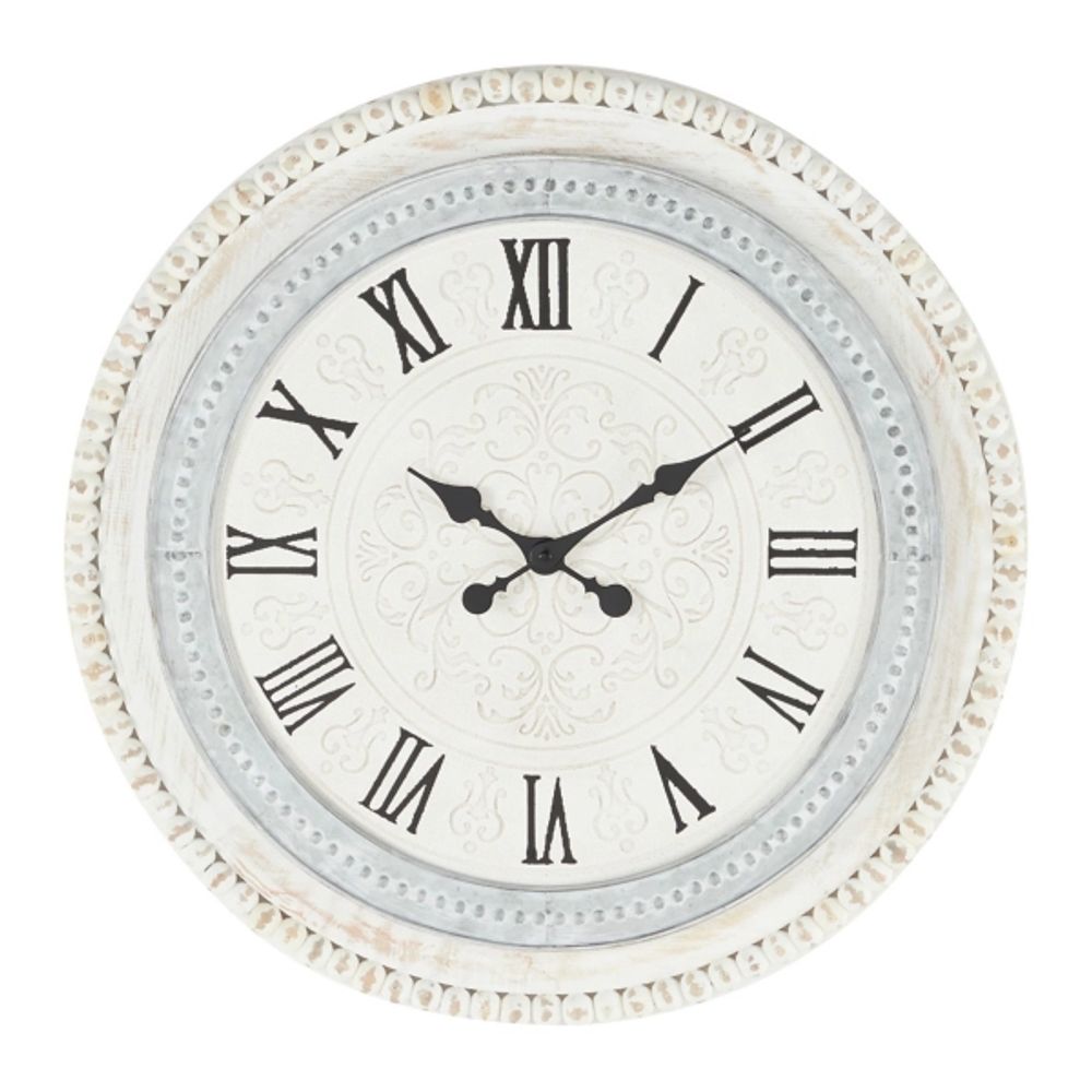Kirkland's White Distressed Wood Round Beaded Wall Clock Alexandria Mall