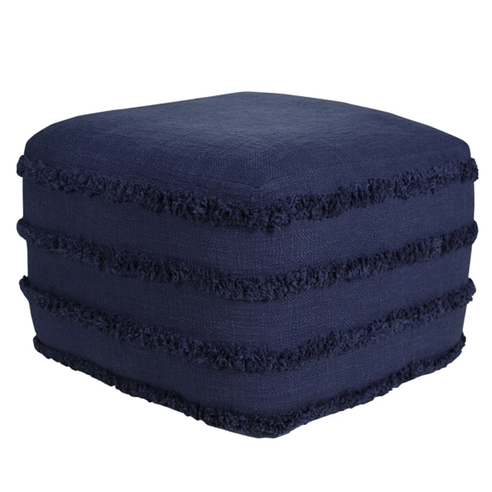 Kirklands Navy Blue Tufted Stripe Cotton Square Pouf Hamilton Place