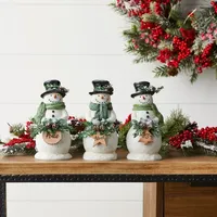 Kirklands Snowman Holding Pine Statues, Set of 3 | Hamilton Place