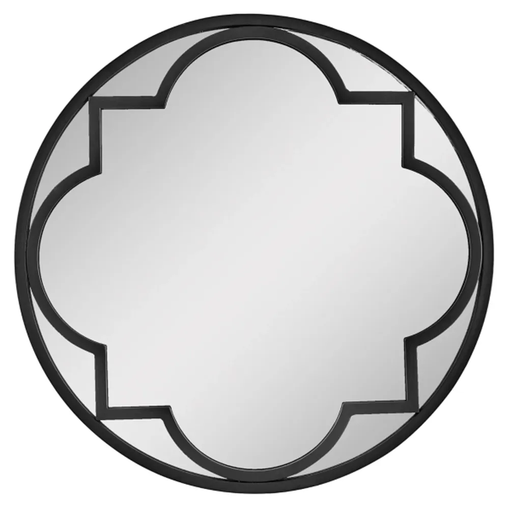 Kirkland's Black Metal Quatrefoil Round Frame Wall Mirror Hamilton Place