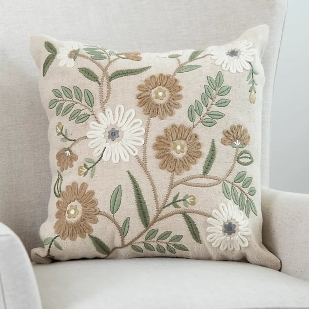 Floral embroidered hot sale throw pillows