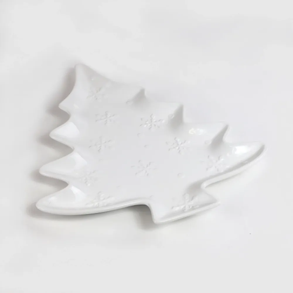 Kirkland's White Christmas Tree & Snowflakes Serving Platter