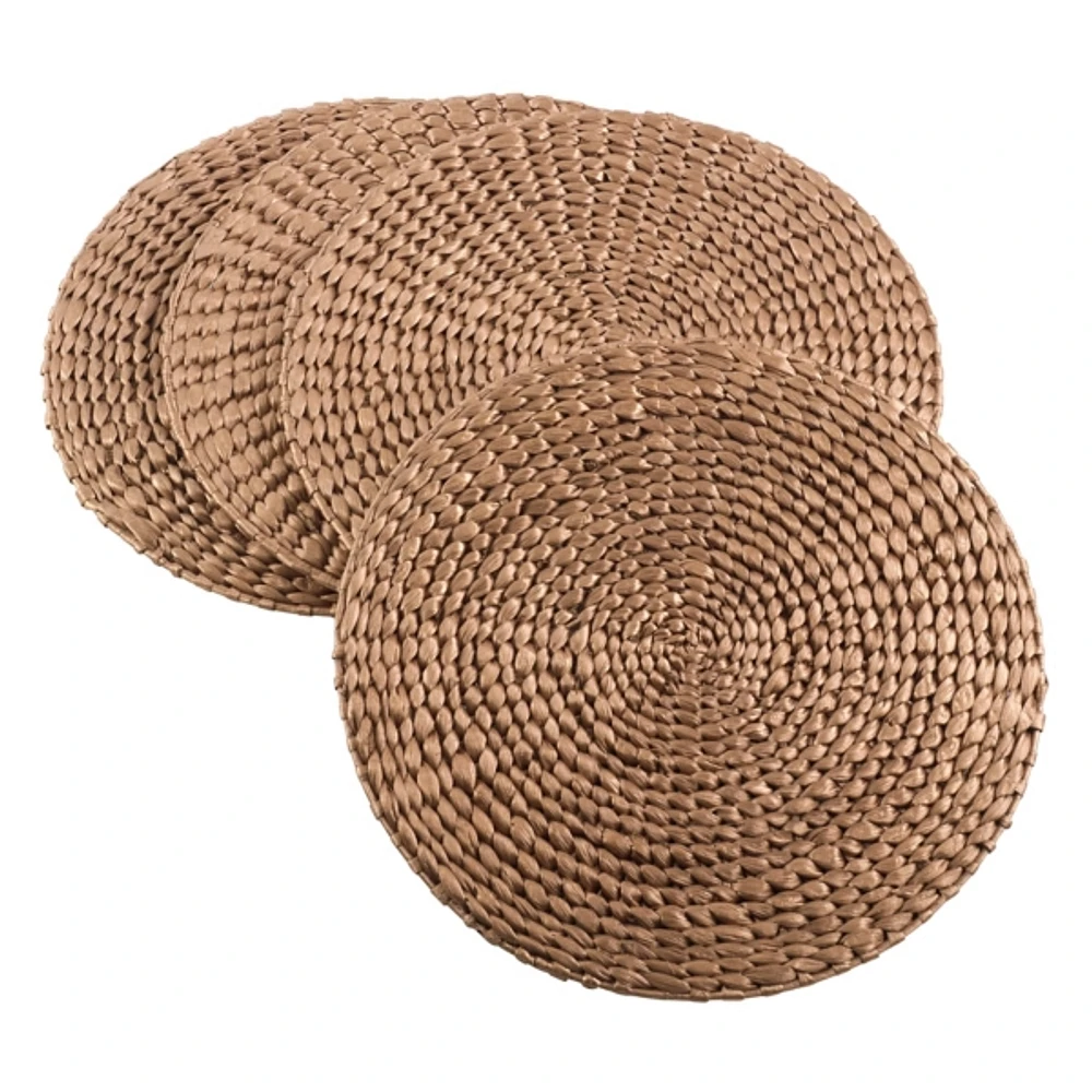 Kirklands Gold Round Woven Rattan Placemats, Set of 4 | Hamilton Place