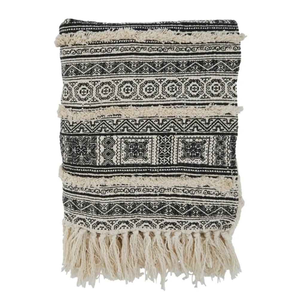 Kirkland's Black Beige Block Print Throw Blanket Hamilton Place