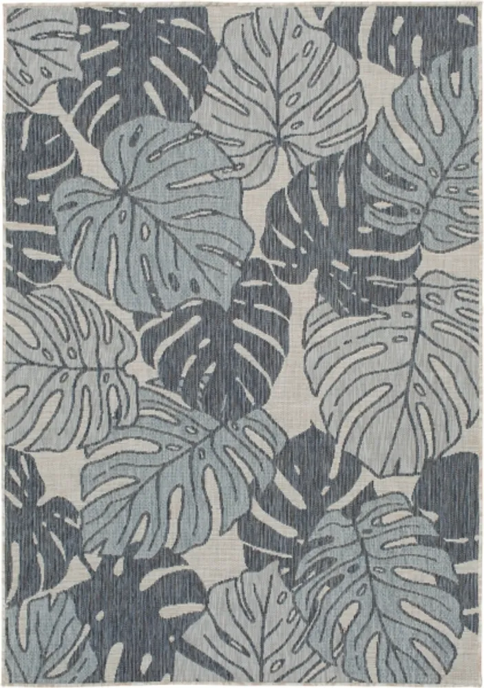 Kirklands Blue Tropical Leaf Indoor/Outdoor Area Rug, 5x7 | Hamilton Place
