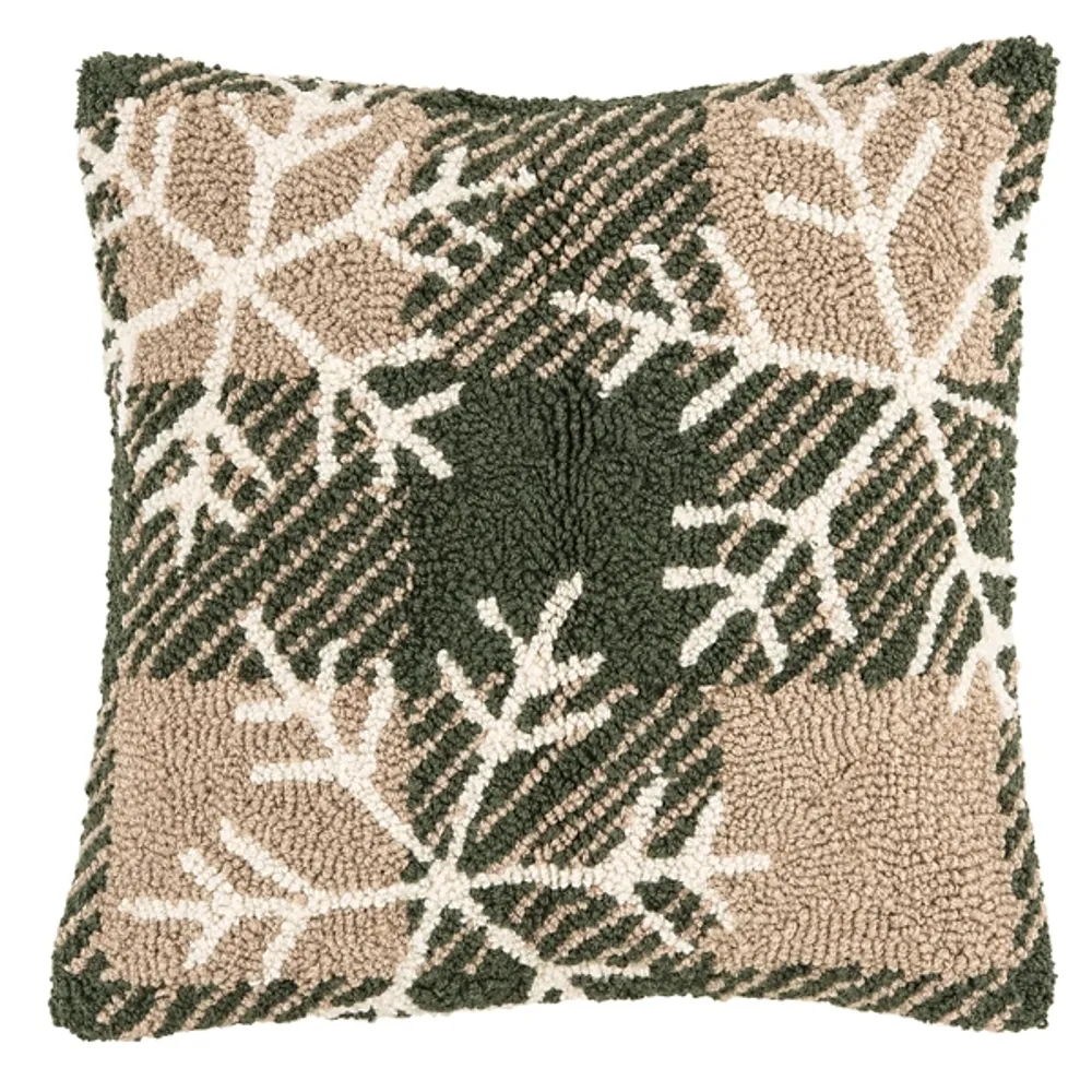 Kirkland's Green and Tan Plaid Snowflake Pillow Hamilton Place