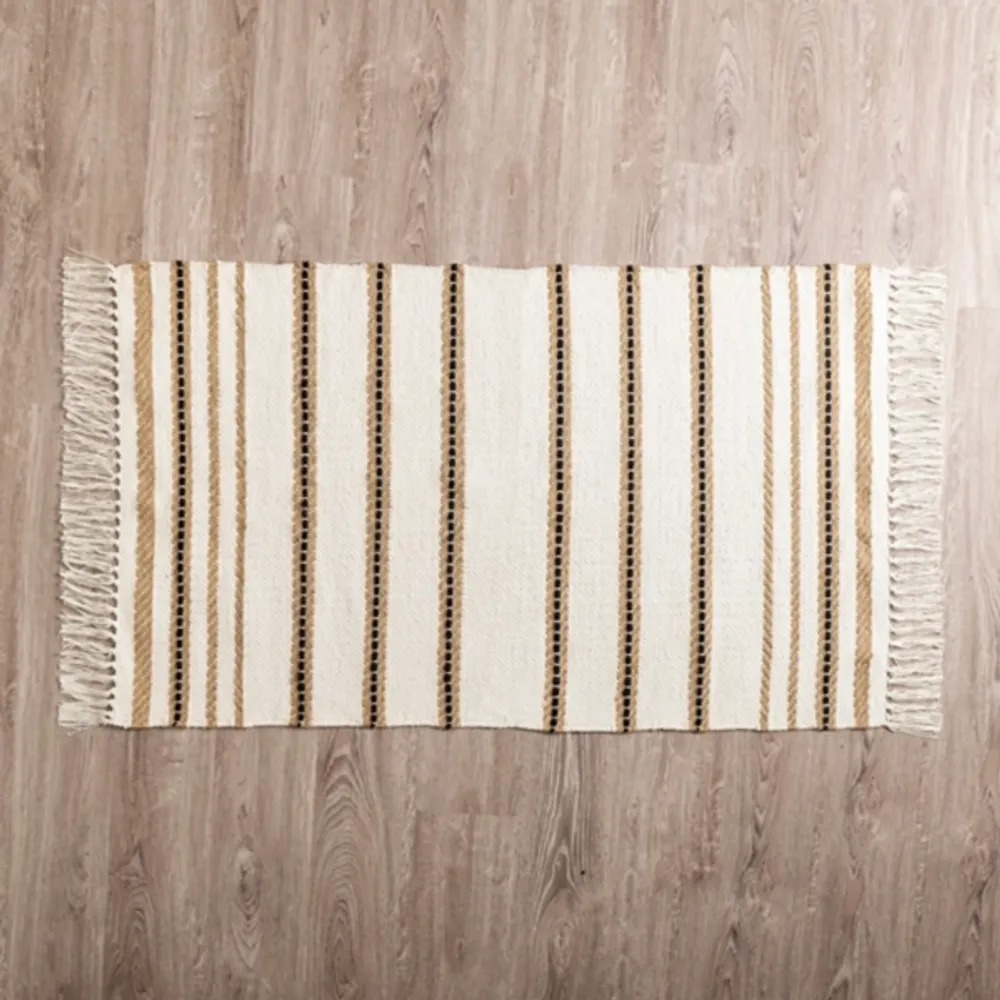 Kirkland's White Cotton and Jute Woven Scatter Rug | Hamilton Place