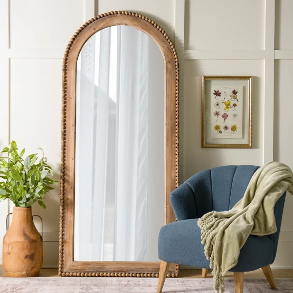 Kirklands Natural Wood Beaded Arch Leaner Mirror at Hamilton Place