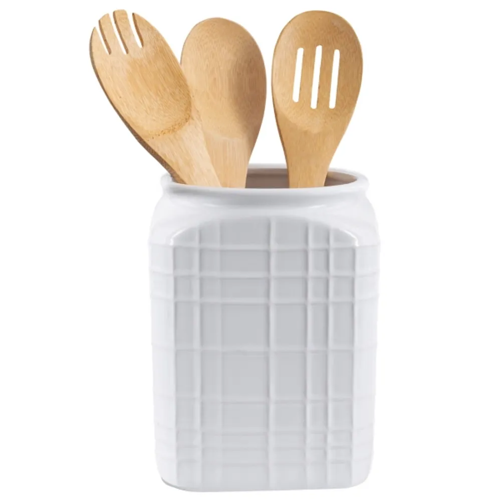 Kirkland's Glazed White Grid Utensil Crock Hamilton Place