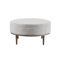 Kirklands Round Gray Upholstered Ottoman | Hamilton Place