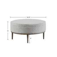 Kirklands Round Gray Upholstered Ottoman | Hamilton Place