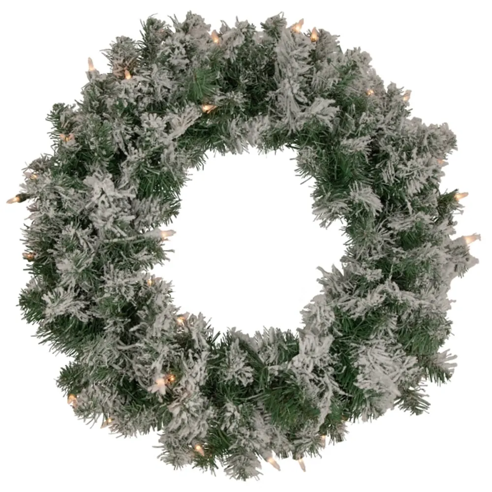 Kirklands Prelit Flocked Artificial Pine Wreath Hamilton Place