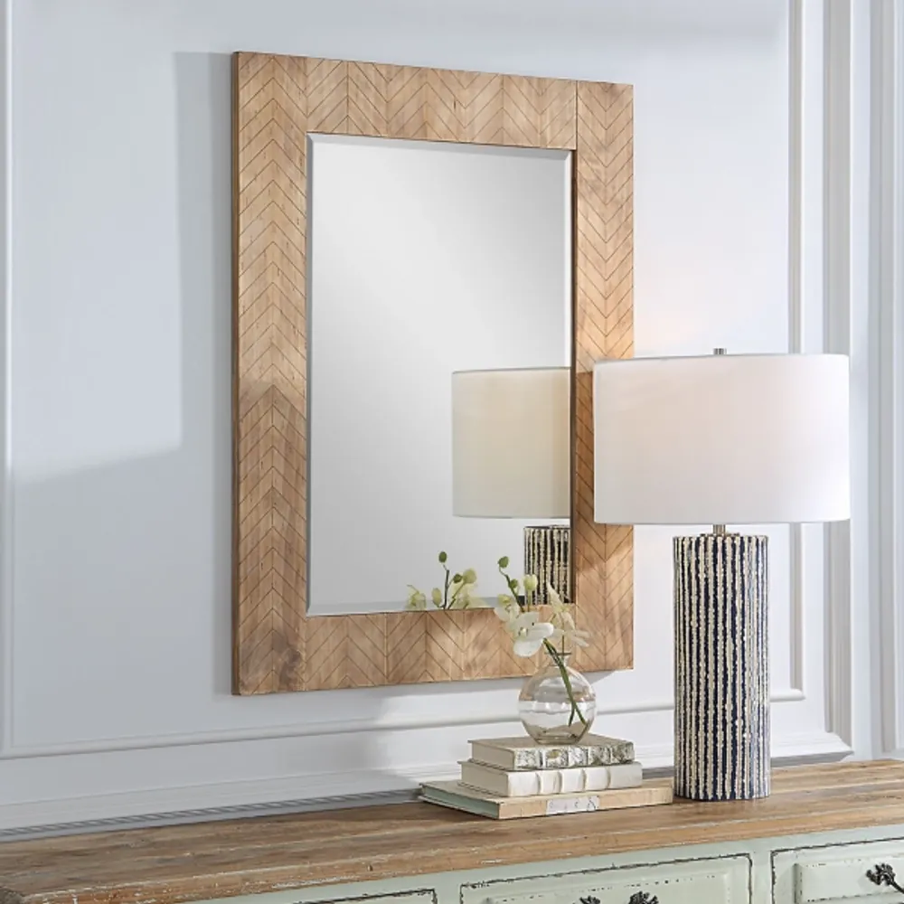 Kirklands Natural Chevron Wood Wall Mirror Hamilton Place