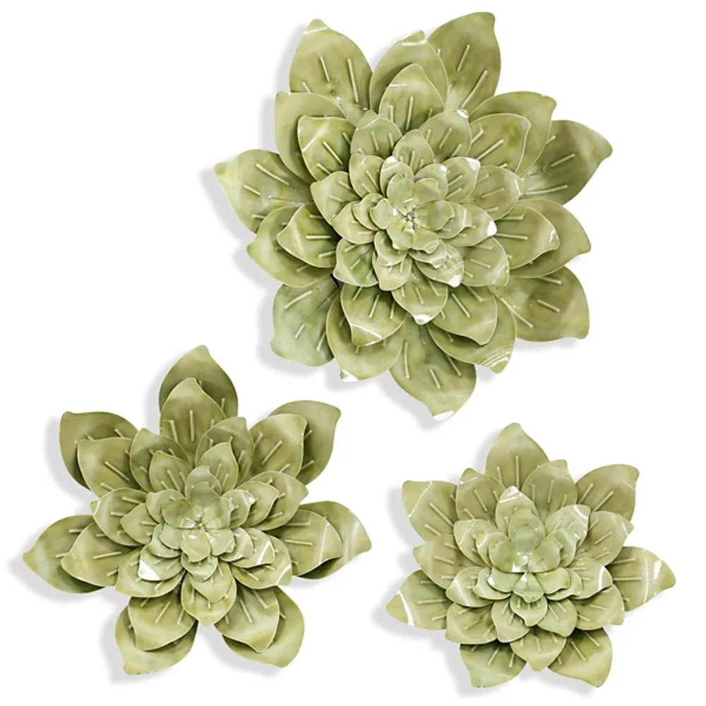 Kirklands Growing in Green Flower Wall Plaques, Set of 3 Hamilton Place