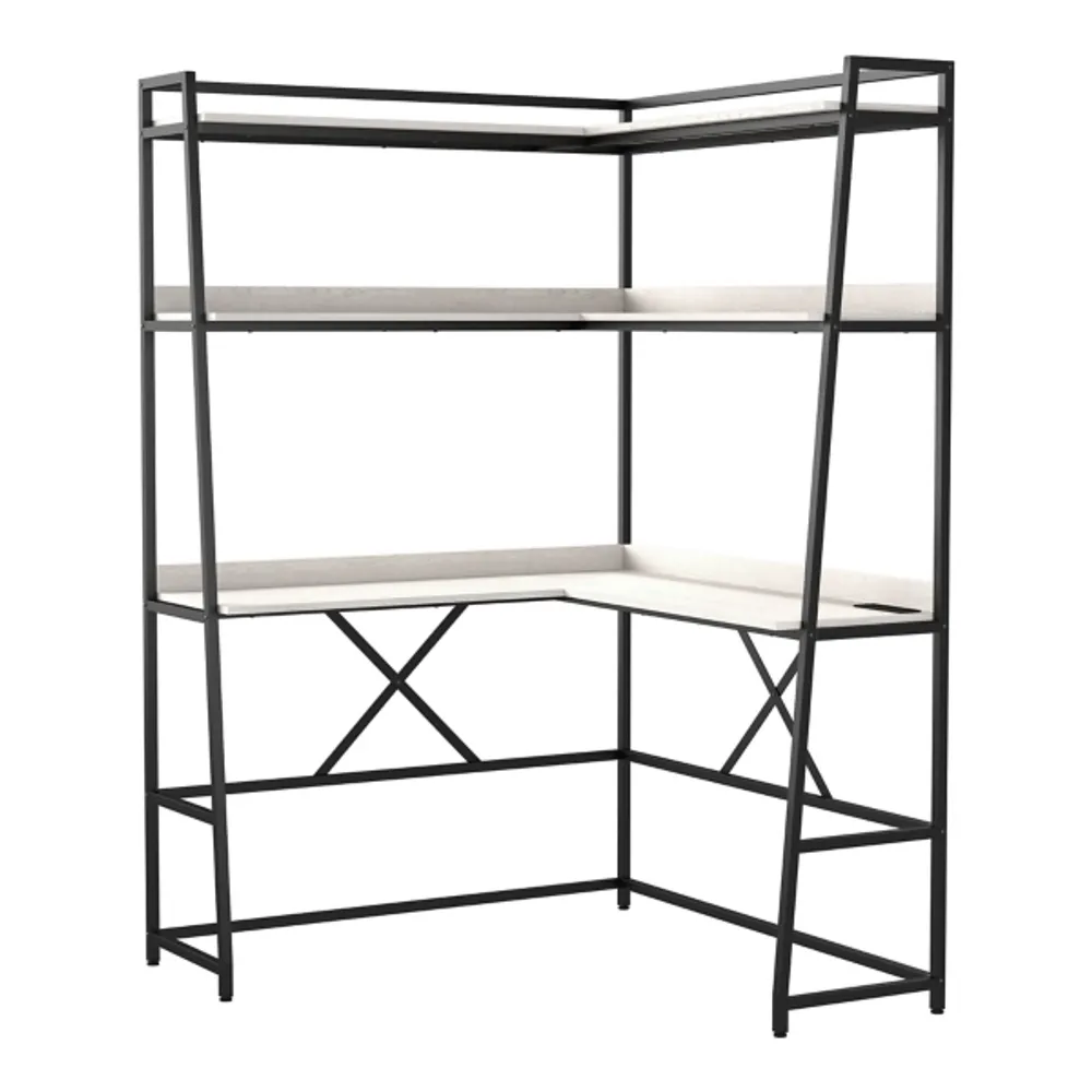 Kirkland's White Wood & Black Metal Frame Corner Desk Hamilton Place