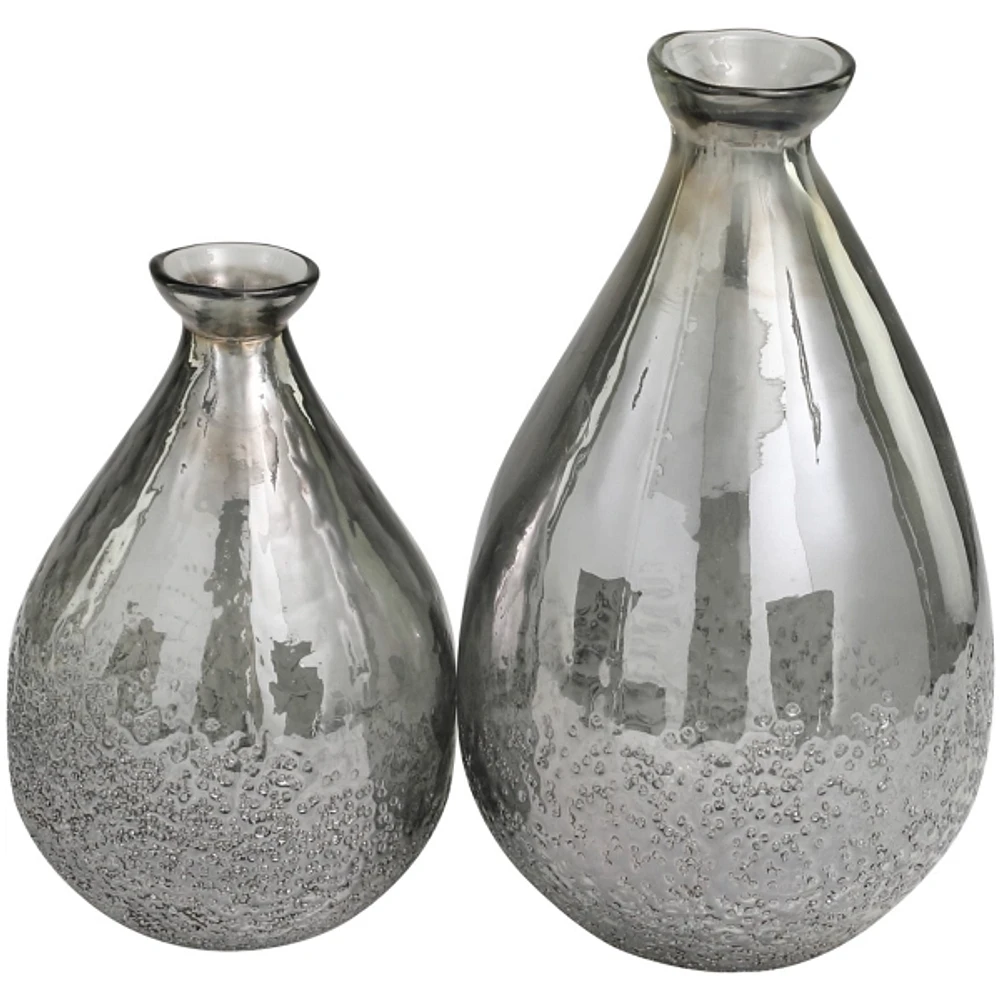 Kirklands Silver Glass Teardrop Textured Vases, Set of 2 Hamilton Place